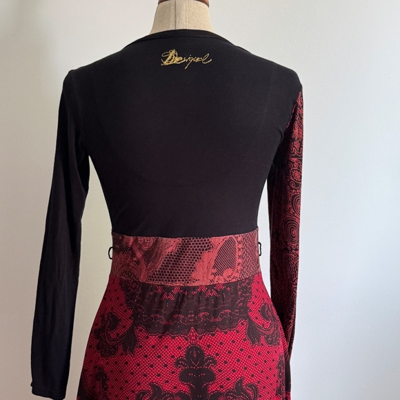 Desigual - Black And Red Long Sleeve Dress - Picture 8 of 14